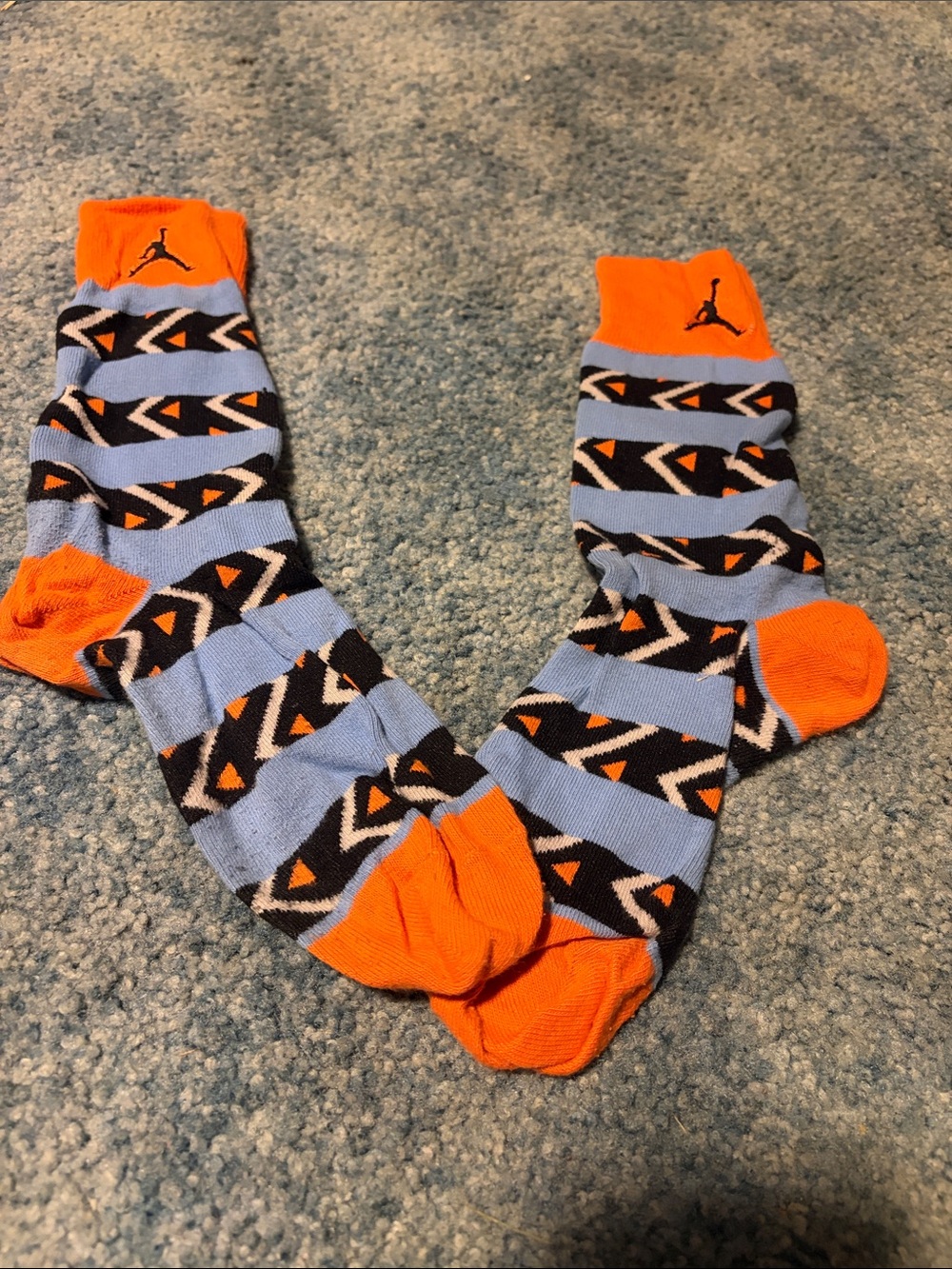 Jordan Orange and Light Blue Geometric Crew Socks